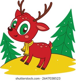 A quirky and festive deer vector illustration featuring a red nose, antlers, and a playful silhouette. Ideal for Christmas designs, woodland themes, wildlife graphics, and holiday decorations. Include