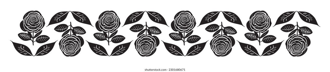 Quirky floral botanic vector border isolated on white background. Scandi cartoon foliage in botanical organic style for whimsical design elements. 