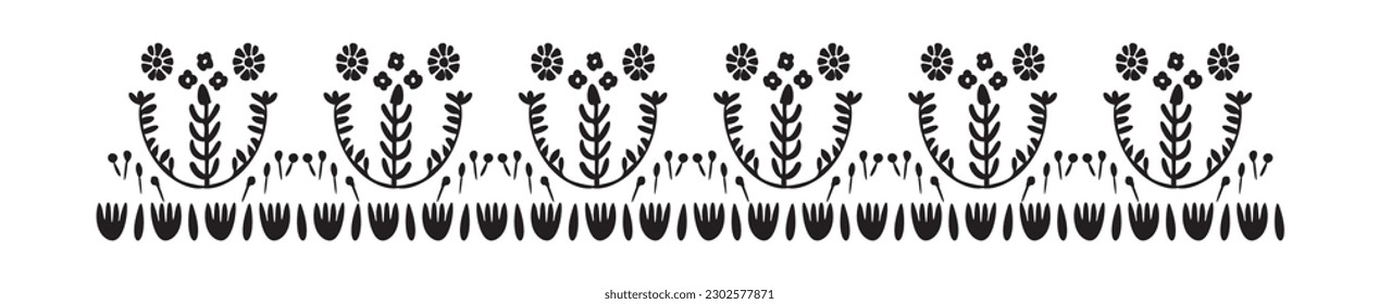 Borde vectorial floral floral y extravagante aislado en fondo blanco. Follaje de dibujos animados escandi en estilo botánico orgánico para elementos de diseño caprichosos. 