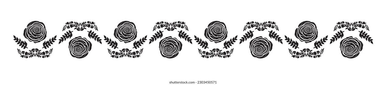Quirky floral botanic vector border isolated on white background. Scandi cartoon foliage in botanical organic style for whimsical design elements. 