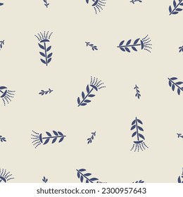Quirky floral lino cut motif vector pattern. Seamless decoration of whimsical foliate design for modern background