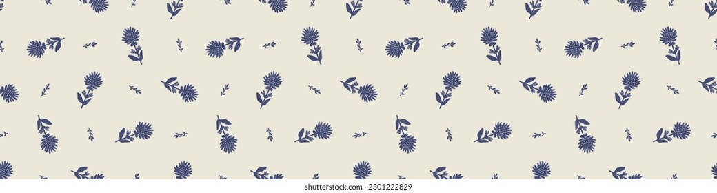 Quirky floral lino cut motif vector border. Seamless decoration of whimsical foliate design for modern banner.