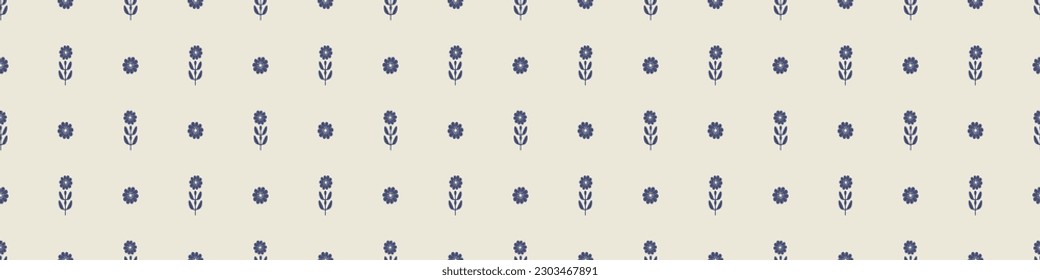 Quirky floral lino cut motif vector border. Seamless decoration of whimsical foliate design for modern banner.