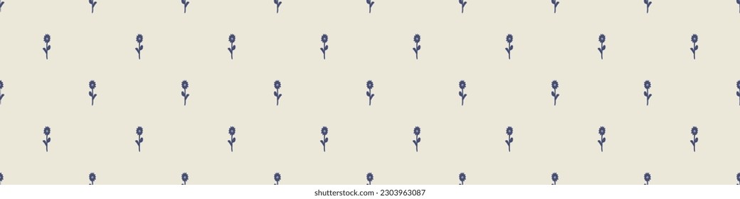 Quirky floral lino cut motif vector border. Seamless decoration of whimsical foliate design for modern banner.