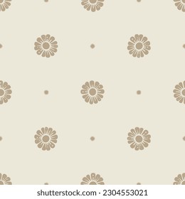 Quirky floral lino cut motif vector pattern. Seamless decoration of whimsical foliate design for scandi background. 