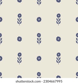 Quirky floral lino cut motif vector pattern. Seamless decoration of whimsical foliate design for modern background