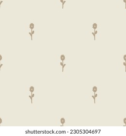 Quirky floral lino cut motif vector pattern. Seamless decoration of whimsical foliate design for scandi background. 