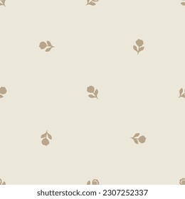 Quirky floral lino cut motif vector pattern. Seamless decoration of whimsical foliate design for scandi background. 