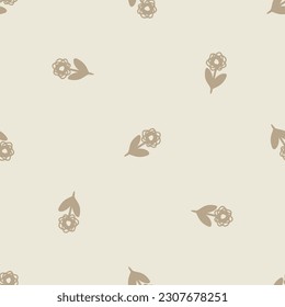 Quirky floral lino cut motif vector pattern. Seamless decoration of whimsical foliate design for scandi background. 
