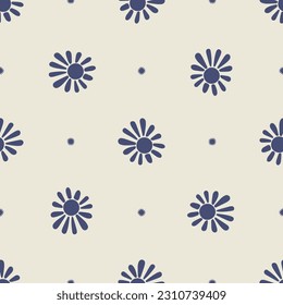 Quirky floral lino cut motif vector pattern. Seamless decoration of whimsical foliate design for modern background