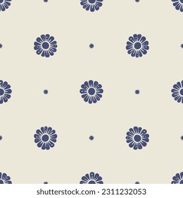 Quirky floral lino cut motif vector pattern. Seamless decoration of whimsical foliate design for modern background