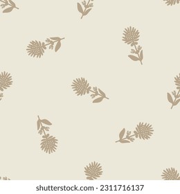 Quirky floral lino cut motif vector pattern. Seamless decoration of whimsical foliate design for scandi background. 