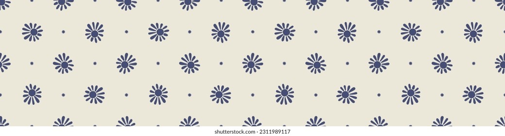 Quirky floral lino cut motif vector border. Seamless decoration of whimsical foliate design for modern banner.