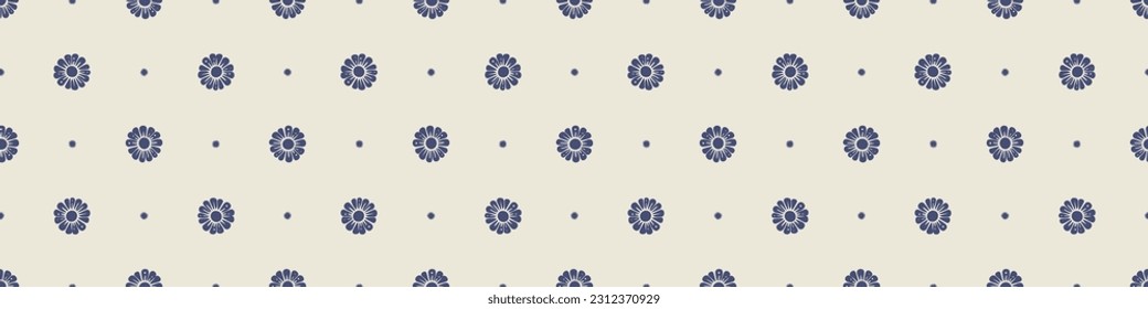 Quirky floral lino cut motif vector border. Seamless decoration of whimsical foliate design for modern banner.