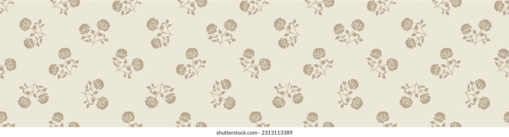 Quirky floral lino cut motif vector border. Seamless decoration of whimsical foliate design for scandi banner. 