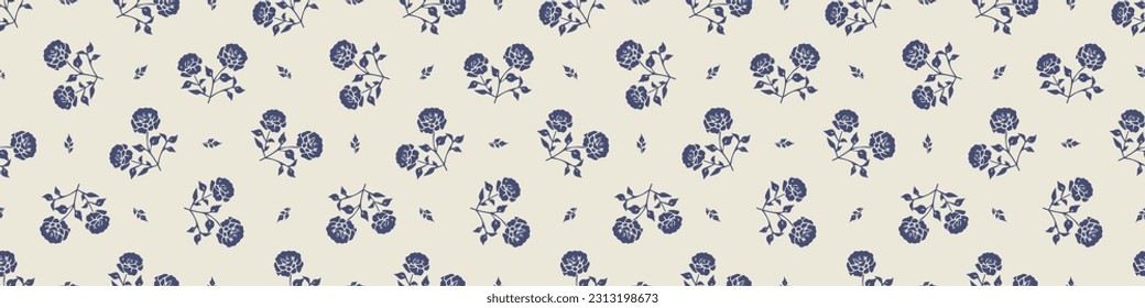 Quirky floral lino cut motif vector border. Seamless decoration of whimsical foliate design for modern banner.