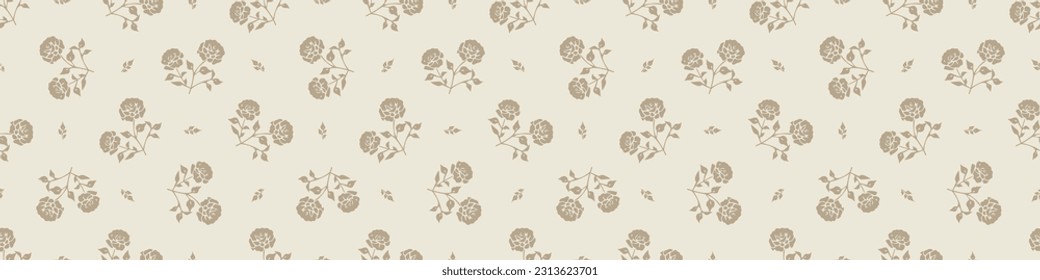 Quirky floral lino cut motif vector border. Seamless decoration of whimsical foliate design for scandi banner. 
