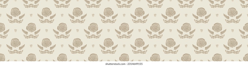 Quirky floral lino cut motif vector border. Seamless decoration of whimsical foliate design for scandi banner. 