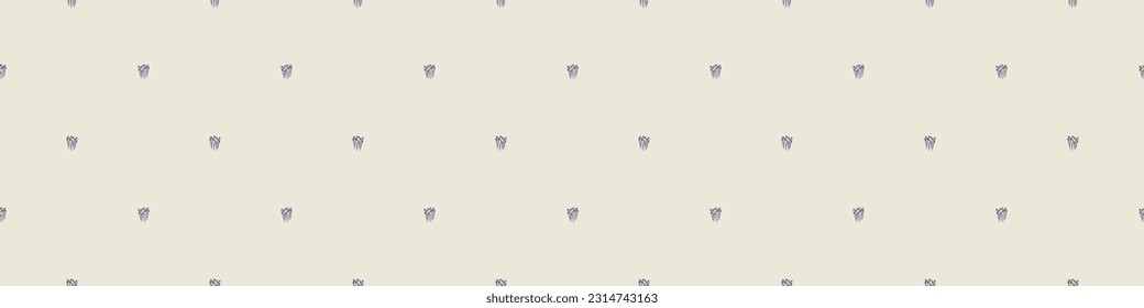 Quirky floral lino cut motif vector border. Seamless decoration of whimsical foliate design for modern banner.