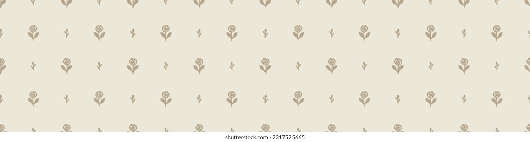 Quirky floral lino cut motif vector border. Seamless decoration of whimsical foliate design for scandi banner. 