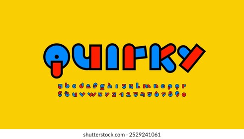 Quirky font, alphabet in the cartoon style, funny art letters and numbers, vector illustration 10EPS