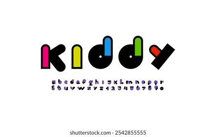 Quirky font, alphabet in the cartoon style, funny child letters and numbers, vector illustration 10EPS.