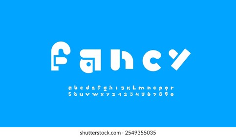 Quirky font, alphabet in the funny style, kids white letters and numbers, vector illustration 10EPS