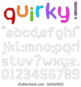 Quirky Font - Lower case alphabets, numerals and punctuation characters in a quirky fun font isolated on white. Upper case (ID:263569031).