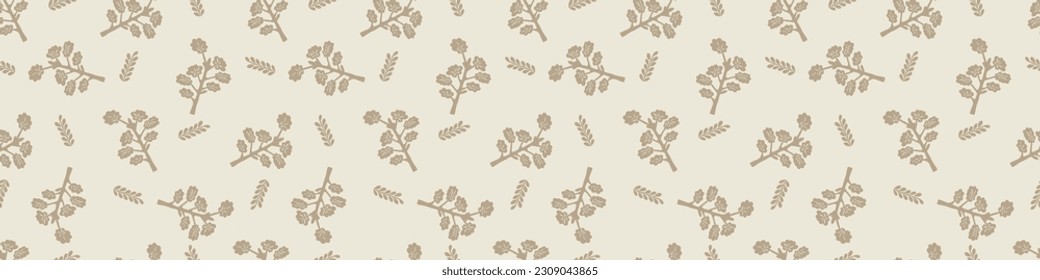 Quirky forest tree lino cut motif vector border. Seamless decoration of whimsical woodland botanical design for scandi ribbon. 