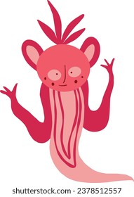 Quirky Funny demon dragon. Illustration in modern childish hand drawn style