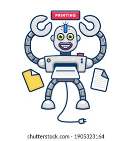 Quirky funny printer robot mascot character illustration vector