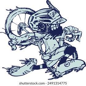 Quirky gravel cyclocross cyclist cartoon carrying a bike