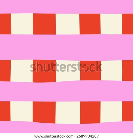 Quirky hand drawn checkered seamless pattern. Vector flat vibrant background with bold stripes in contemporary modern style