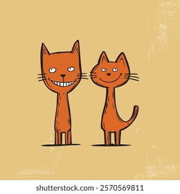  Quirky Illustration of Two Smiling Orange Cats