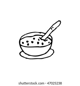 quirky ink drawing of a bowl of porridge