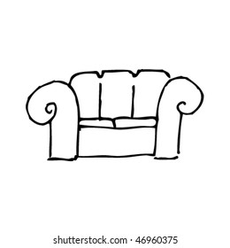 quirky ink drawing of a comfortable sofa