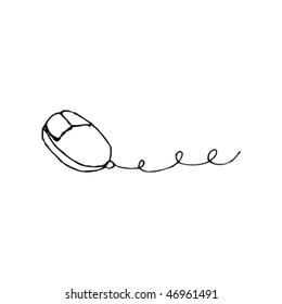 quirky ink drawing of a computer PC mouse