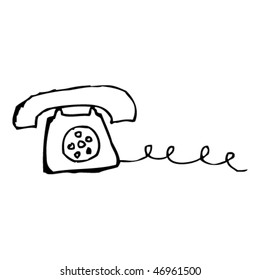 quirky ink drawing of an old telephone