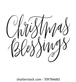 Quirky isolated vector hand written religious Christmas blessings phrase.  Hand lettered calligraphy holiday xmas quote on a white background.