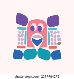 Quirky kids monster in folkart bold style. Vector graphic of funny playful doodle of bright creature for scandi illustration shape. 