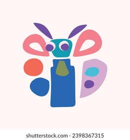 Quirky kids monster in folkart bold style. Vector graphic of funny playful doodle of bright creature for scandi illustration shape. 