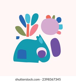 Quirky kids monster in folkart bold style. Vector graphic of funny playful doodle of bright creature for scandi illustration shape. 