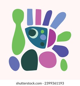 Quirky kids monster in folkart bold style. Vector graphic of funny playful doodle of bright creature for scandi illustration shape. 