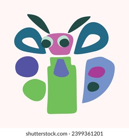 Quirky kids monster in folkart bold style. Vector graphic of funny playful doodle of bright creature for scandi illustration shape. 