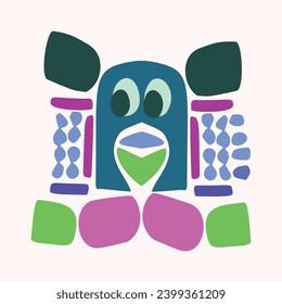 Quirky kids monster in folkart bold style. Vector graphic of funny playful doodle of bright creature for scandi illustration shape. 