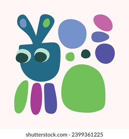 Quirky kids monster in folkart bold style. Vector graphic of funny playful doodle of bright creature for scandi illustration shape. 