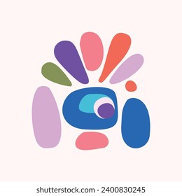 Quirky kids monster in folkart bold style. Vector graphic of funny playful doodle of bright creature for scandi illustration shape. 