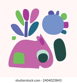 Quirky kids monster in folkart bold style. Vector graphic of funny playful doodle of bright creature for scandi illustration shape. 