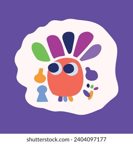 Quirky kids monster in folkart bold style. Vector graphic of funny playful doodle of bright creature for scandi illustration shape. 