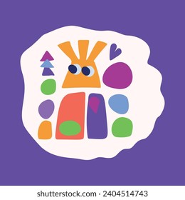 Quirky kids monster in folkart bold style. Vector graphic of funny playful doodle of bright creature for scandi illustration shape. 